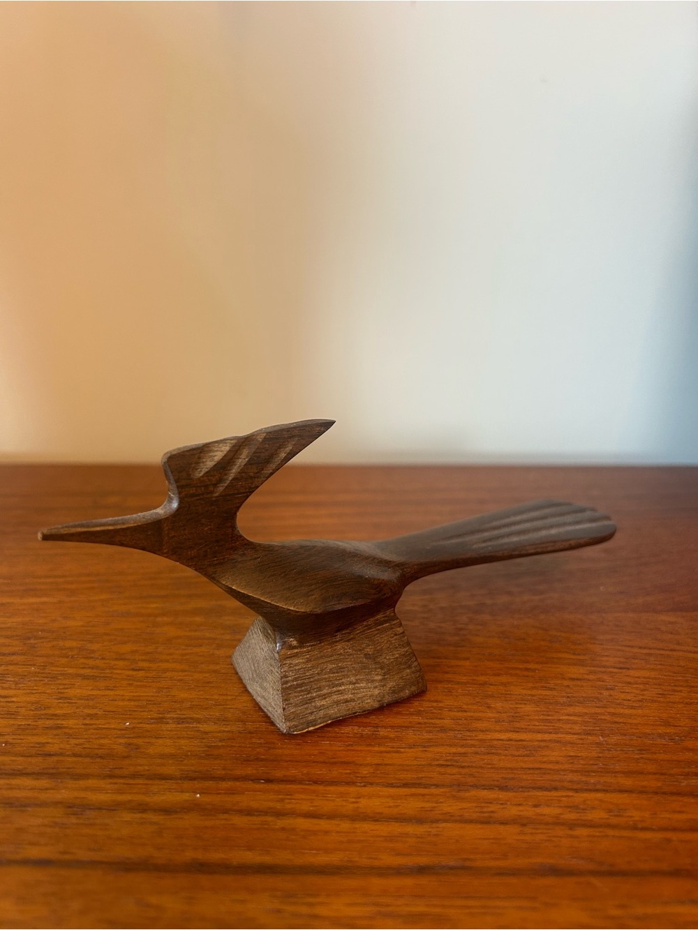 Vintage Mid Century Handcarved Wooden Roadrunner Bird Home Decor MCM Ironwood